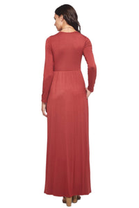 Solid Maxi Dress Style 3374 without pockets in Marsala or Mocha