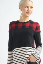 Long Sleeved Checkered Solid Striped Top Style 4385