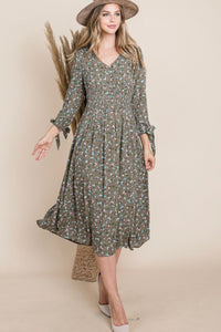 Floral Midi Dress Style 3127 in Olive or Teal