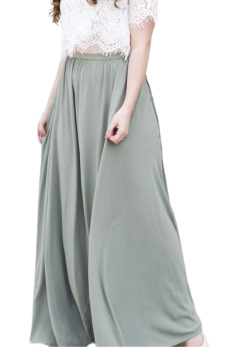 Sage Flowy Maxi Skirt Style 4400