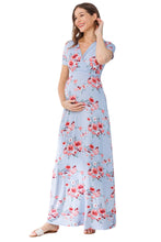 Surplice Short Sleeve Floral Maternity Dress Style 1915 in Chambray or Peach