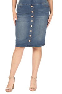 Button Denim Skirt Style 77803X in Vintage Blue Wash
