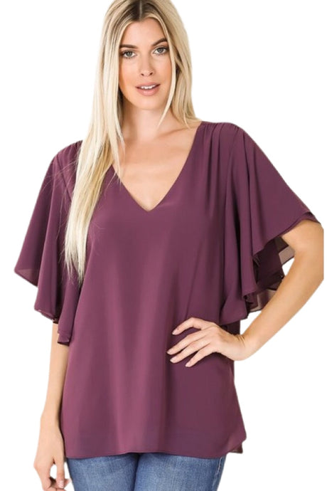 Double Layer Chiffon Blouse Style 2636 in Eggplant