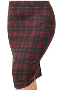 Plus Checkered Pencil Skirt Style 1092 in Burgundy