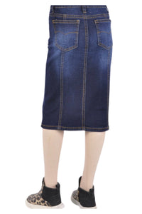 Girls Panel Denim Skirt Style 77105  in Dark Blue Wash