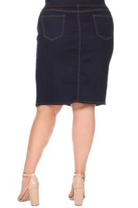 Plus Button Denim Skirt Style 77495X In Dark Indigo