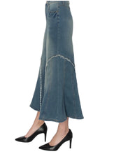 Frayed Flared Long Denim Skirt Style 87932