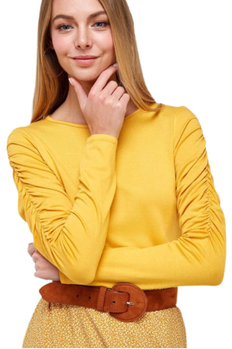 Faithful Ruched Sleeved Top Style 2021 in Mustard