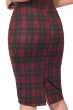 Checkered Pencil Skirt Style 1092 in Burgundy