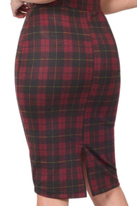 Checkered Pencil Skirt Style 1092 in Burgundy