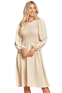 Plus Smocked Long Sleeve Midi Dress Style 5532 in Black