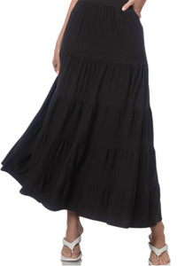 Tiered Ruffle Maxi Skirt Style 8214 in Black or Almond