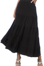 Plus Tiered Maxi Skirt Style 8214X in Black or Almond
