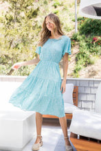 Tiered Midi Dress Style 5077 in Aqua Floral