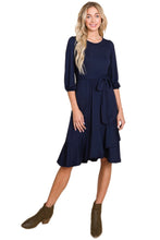 Solid 3/4 Sleeve Midi Dress Style 4137 in Navy or Black