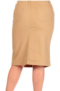 Plus Khaki Denim Skirt Style 77546X