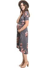 Floral Wrap Maternity Nursing Dress Style 1623 in Grey