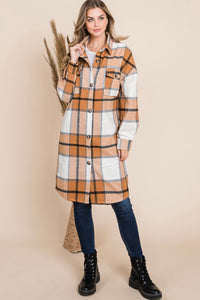 Plaid Button Down Long Jacket Style 3137