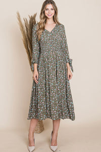 Floral Midi Dress Style 3127 in Olive or Teal
