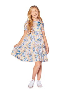 Girls Dress Style 3606 in Yellow-Blue Floral