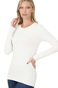 Cotton long sleeve round neck top 3320 in White or Black