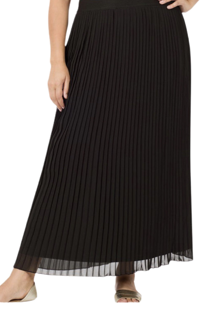 Plus Pleated Maxi Skirt Style #1005X in Black