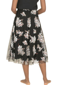 Tulle Floral Midi Skirt Style 2700 in Black Floral