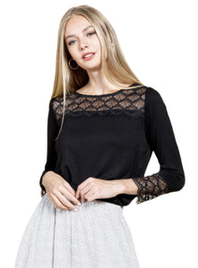 Lace Accented Knit Top Style 1235