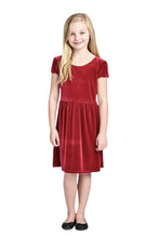Girls Velvet Midi Dress Style 3264 in Red or Navy