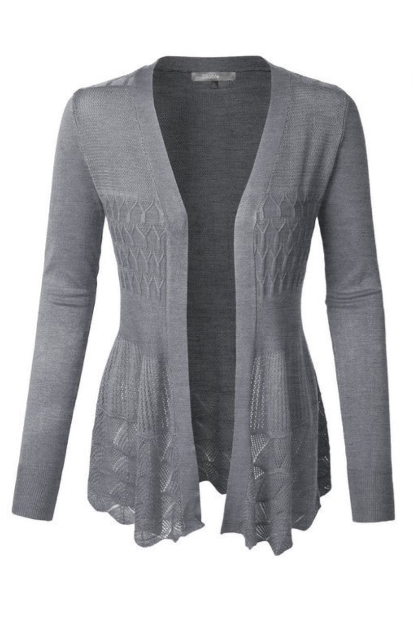 Crochet Scalloped Cardigan Style 1070 in Charcoal or Olive