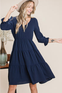Tiered Midi Dress Style 5865 in Black or Navy