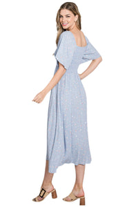 Smocked Body Blue Dress Style #3344