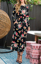 Long Sleeve Rose Floral Maxi Dress Style 7956 in Black