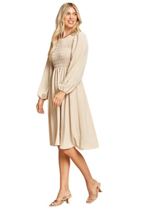 Plus Smocked Long Sleeve Midi Dress Style 5532 in Black