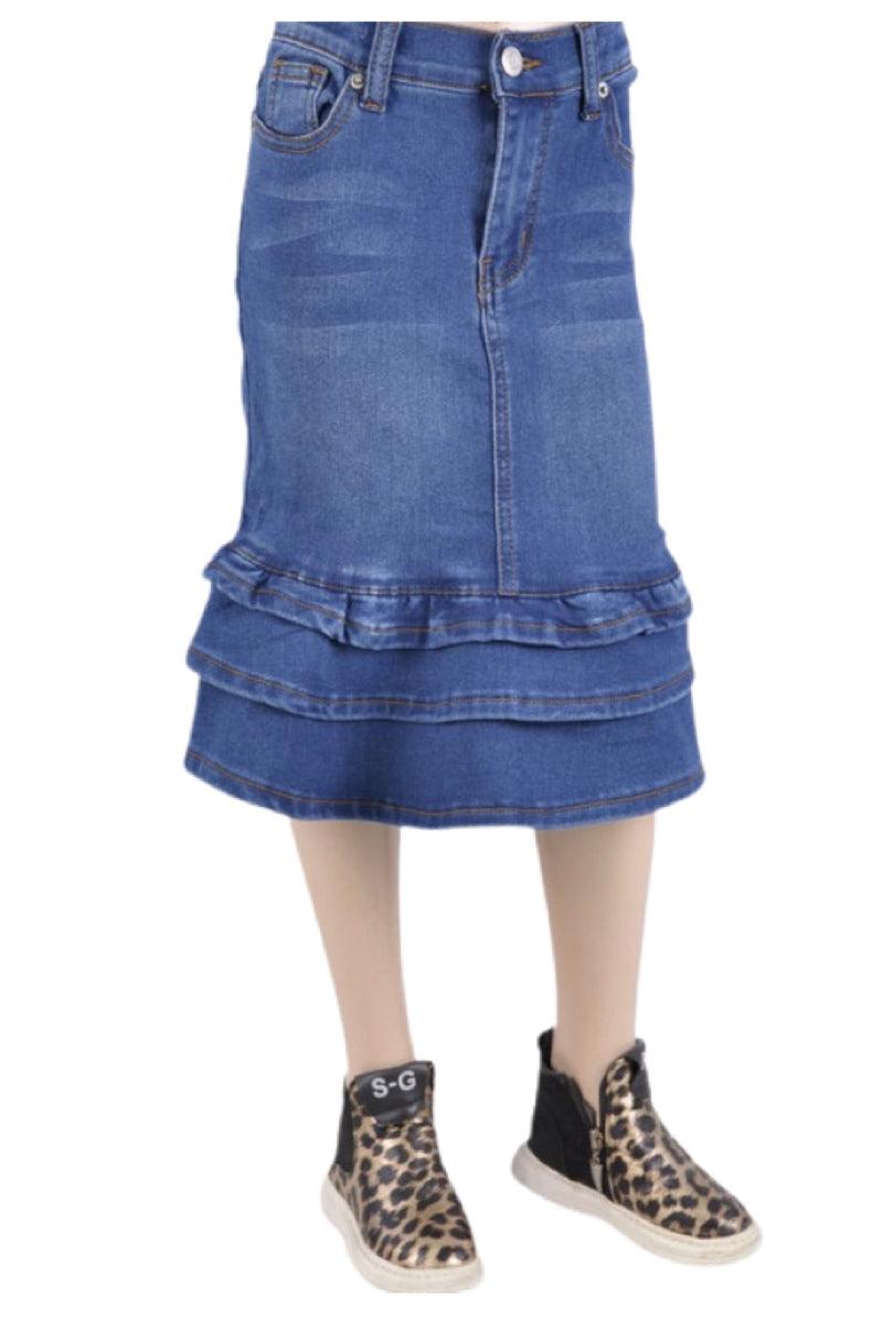 Girls Ruffle Denim Skirt Style 76395