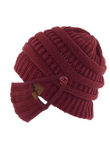 Knit Beanie with Button in Light Grey, Maroon, Navy or Rose