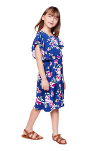 Girls Floral Ruffle Dress Style 3901 in Navy or Black