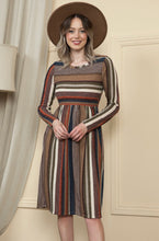 Striped Midi Dress 4194 in Taupe