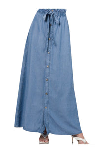 Chambray Paperbag Waist Maxi Skirt Style 1518