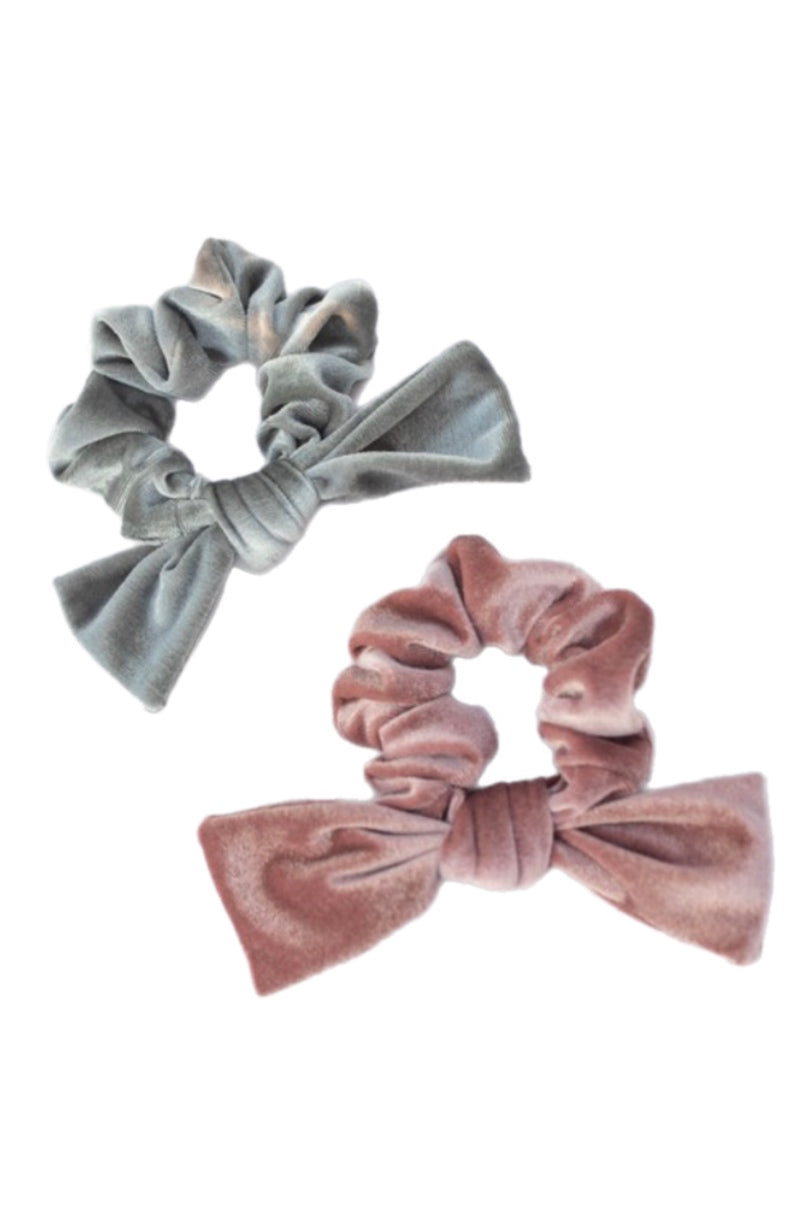 Velvet Bow Tie Scrunchie Style 1000 in Blush or Grey