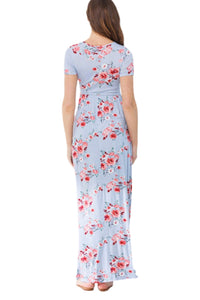 Surplice Short Sleeve Floral Maternity Dress Style 1915 in Chambray or Peach