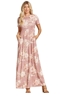 Rose Floral Maxi Dress Style 3515 in Dusty Pink or Sage