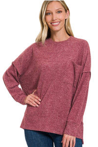 Melange Drop Shoulder Oversize Sweater Style 2504 in Burgundy