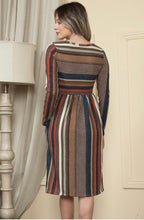 Striped Midi Dress 4194 in Taupe