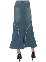Frayed Flared Long Denim Skirt Style 87932