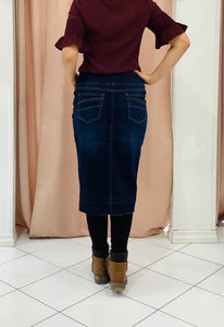 Denim Pencil Skirt Style 77557X Dark Indigo