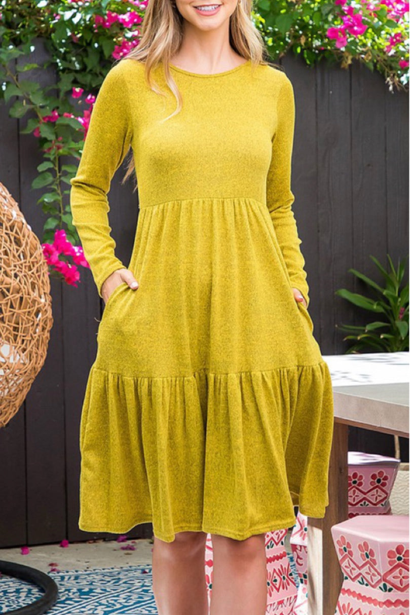 Tiered Ruffle Sweater Dress Style 7958 in Mustard