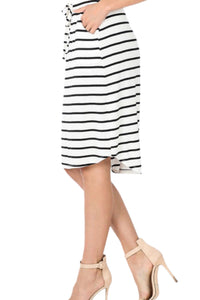 Stripe Self Tie Tulip Hem Skirt in Ivory/Black Style 3070