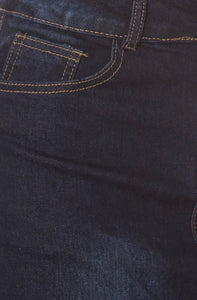 Calf Length Denim Skirt Style 458 with Back Pleat Detail