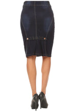 Calf Length Denim Skirt Style 458 with Back Pleat Detail